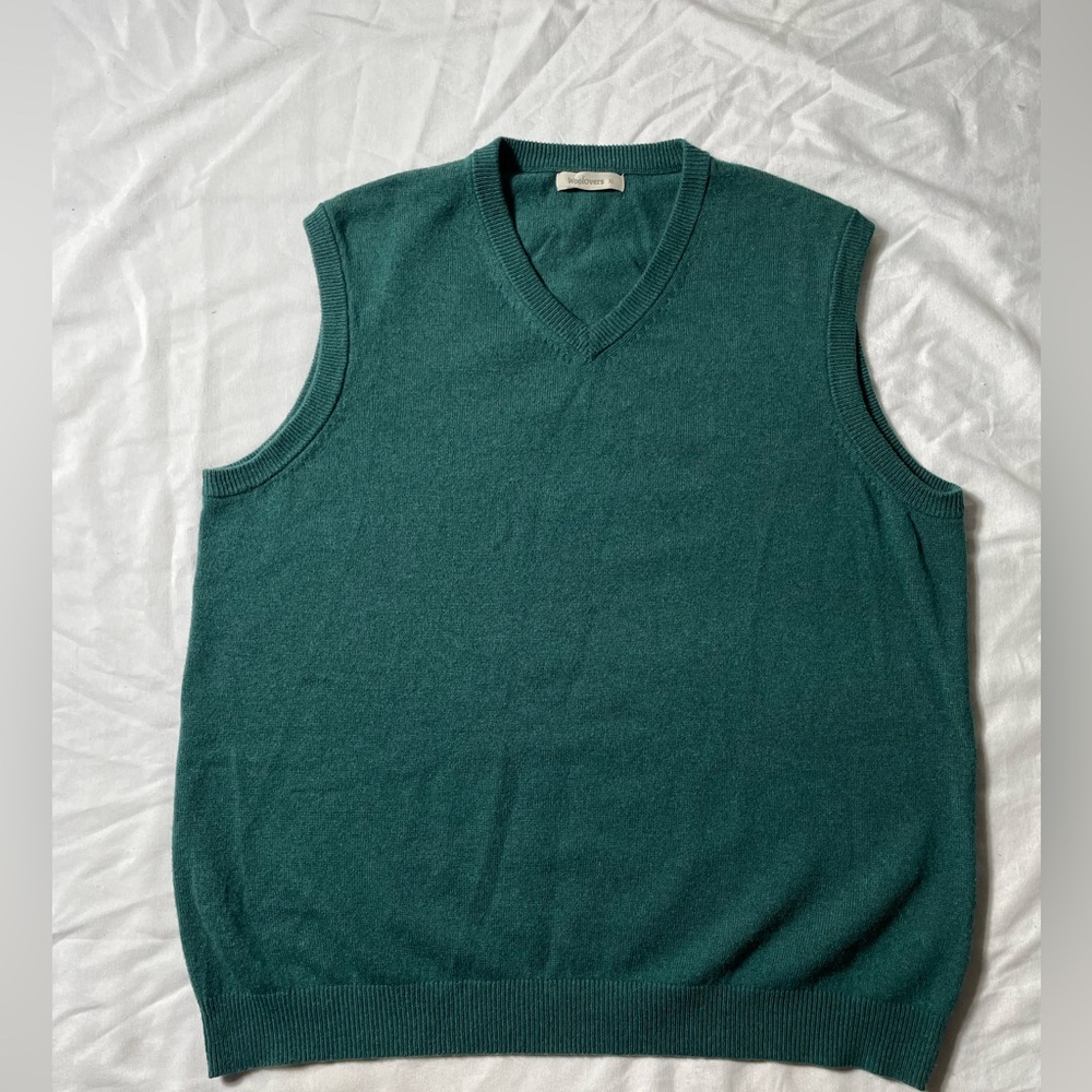 Woolovers Wool Cashmere Green V neck sweater vest men’s size XL